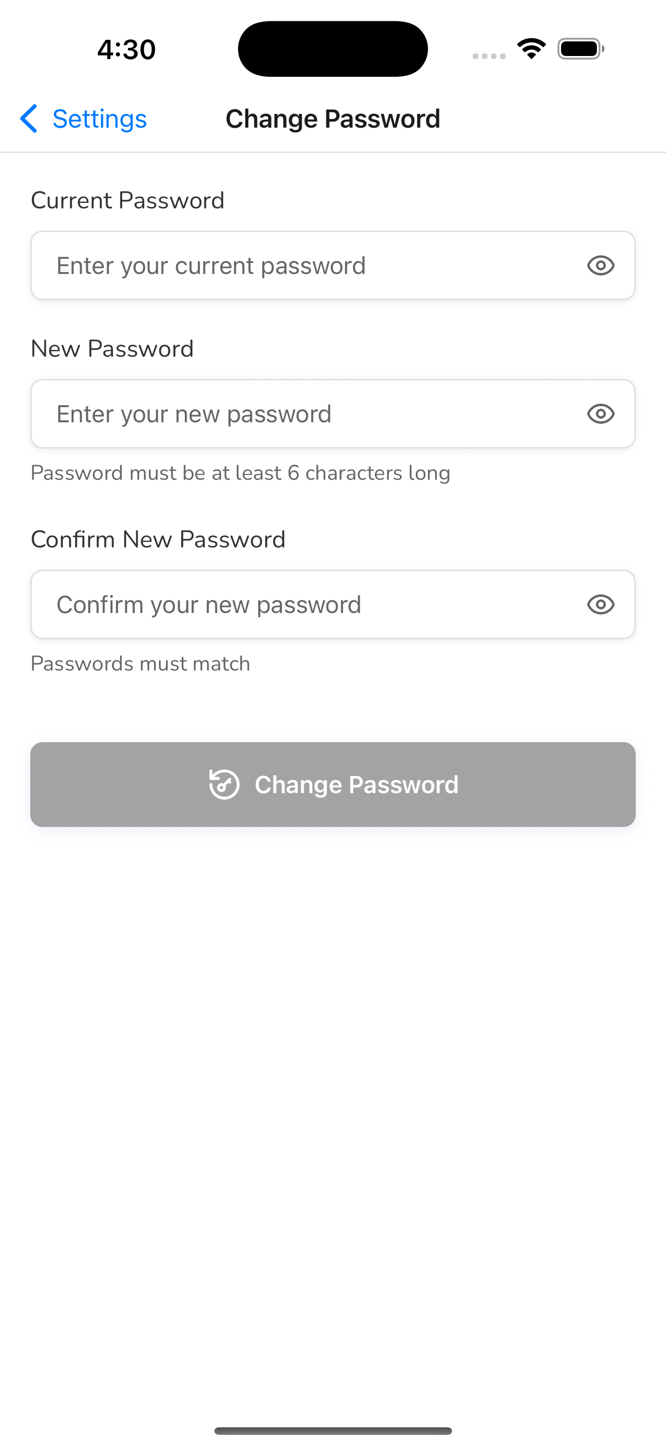 Change Password Screenshot iOS